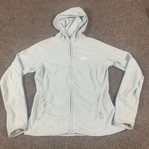 Norht Face Jacket Womens Medium Blue Fleece Full Zip Hoodie Thumb Holes Hiking‎
